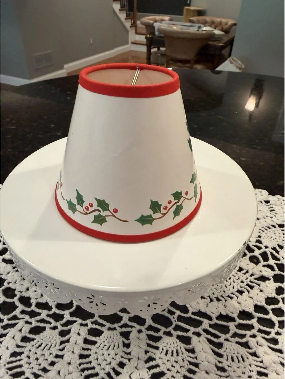 Vtg Christmas Clip On Mini Lamp Shade Cardinal & Holly Berries 4x5”